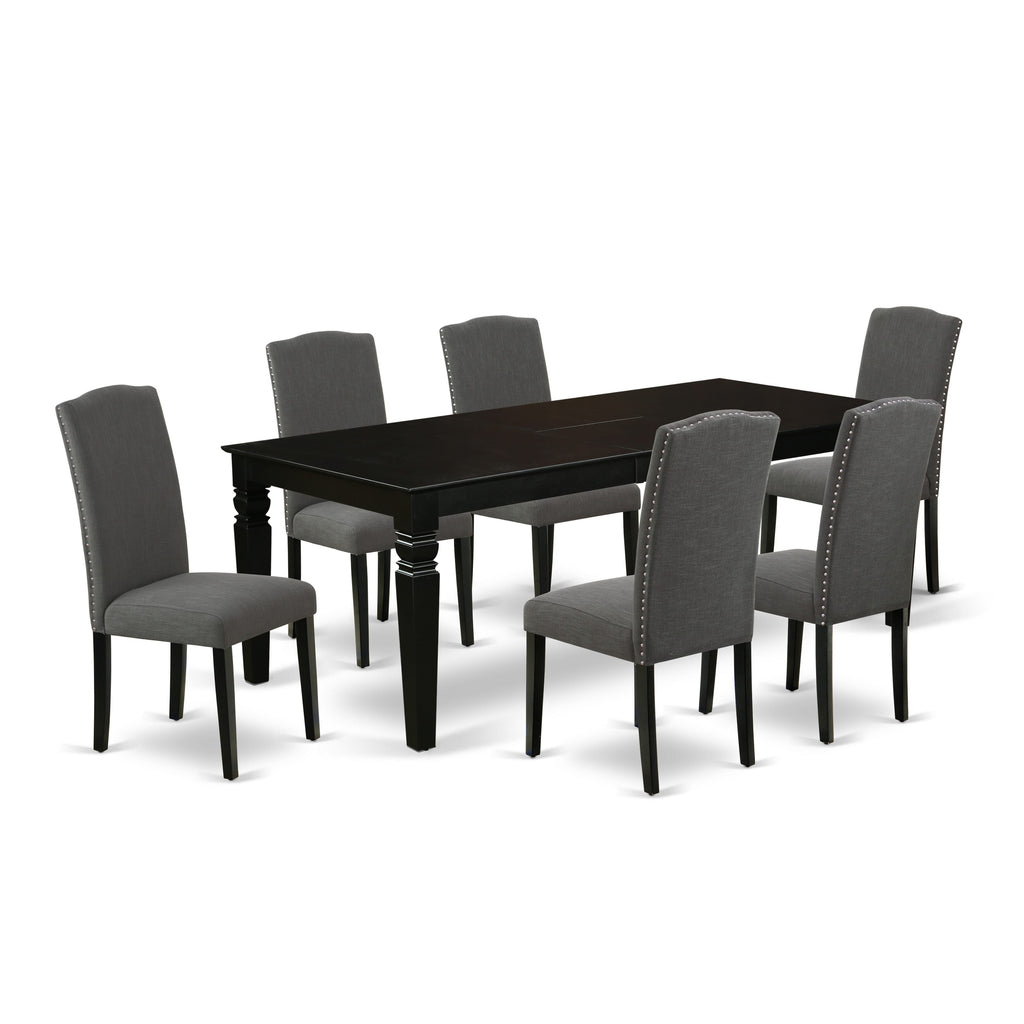 Deluxe 7-Piece Dining Ensemble WEEN7-FZD-VS Featuring Rectangular Table with Leaf and Elegant Upholstered Chairs for Dining Rooms, 42x60, Noir Finish