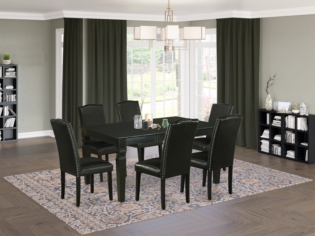 WEEN7-0VG-7J 7-Piece Dining Ensemble with Rectangular Table, Leaf Extension & Upholstered Chairs in Black 42x60