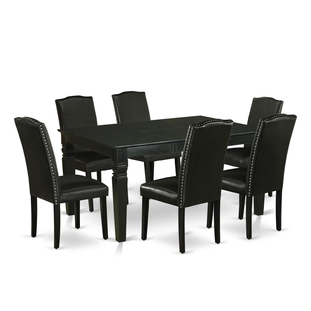 WEEN7-0VG-7J 7-Piece Dining Ensemble with Rectangular Table, Leaf Extension & Upholstered Chairs in Black 42x60