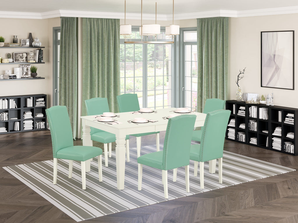 Dining Elegance WEEN7-GSS-T9 Set with Rectangular Table, Butterfly Extension & 6 Stylish Chairs, Crisp White Finish