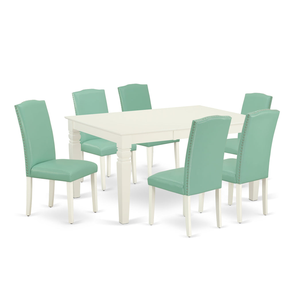 Dining Elegance WEEN7-GSS-T9 Set with Rectangular Table, Butterfly Extension & 6 Stylish Chairs, Crisp White Finish