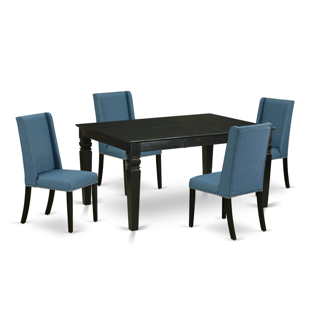 Dining Suite WEFL5-XMU-CH for Four with Expandable Rectangle Table & Blue Upholstered Seats, 42x60