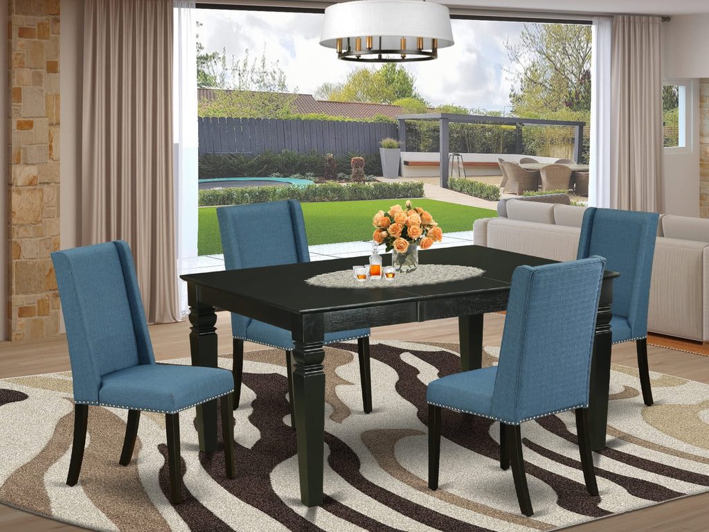 Dining Suite WEFL5-XMU-CH for Four with Expandable Rectangle Table & Blue Upholstered Seats, 42x60