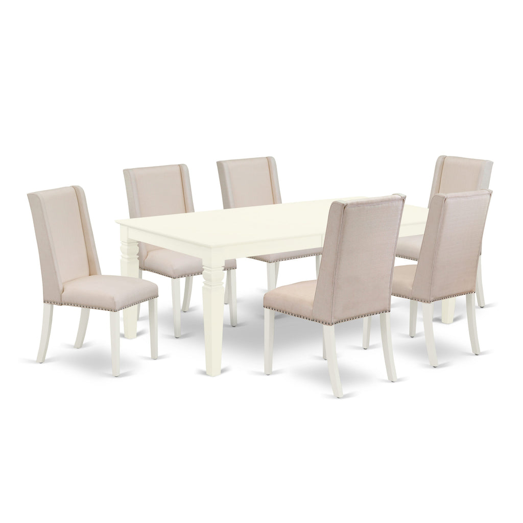 Elegant WEFL7-9I0-D5 7 Pc Set with Rectangular Dining Table, Butterfly Leaf & 6 Fabric Chairs, 42x60 Inch