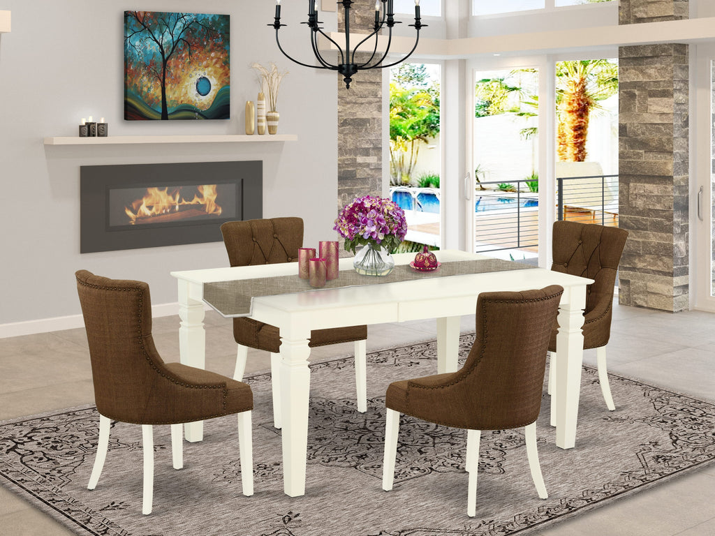 WEFR5-P53-8N 5 Pc Dining Table Bundle Rectangle Table with Butterfly Leaf & 4 Brown Linen Parson Chairs, 42x60 Finish