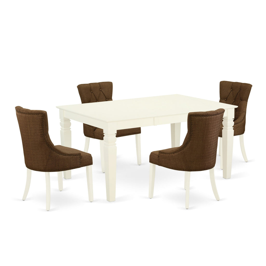 WEFR5-P53-8N 5 Pc Dining Table Bundle Rectangle Table with Butterfly Leaf & 4 Brown Linen Parson Chairs, 42x60 Finish