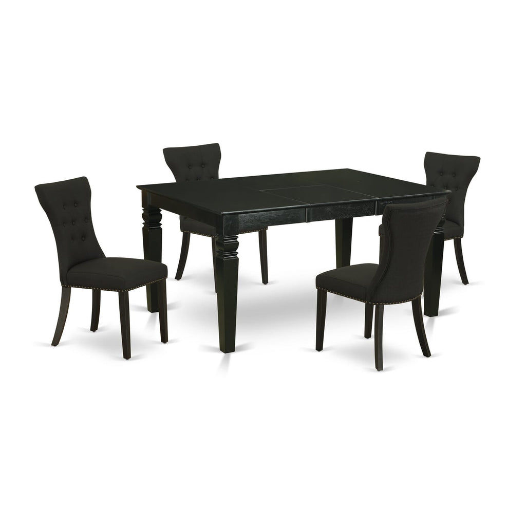 WEGA5-0FZ-HV 42x60 Inch Dining Set - Table with Leaf and 4 Linen Chairs, 5 Piece