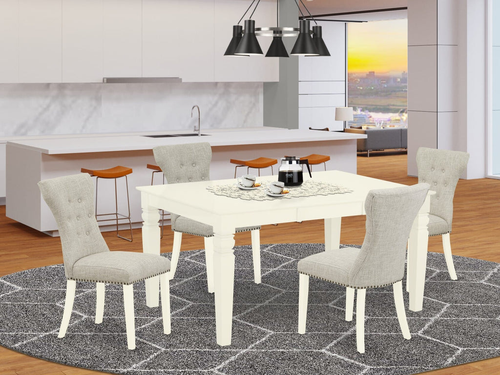 WEGA5-LYB-YO 5-Piece Rectangular Dining Ensemble in Linen White Table with Butterfly Leaf & Upholstered Parson Chairs