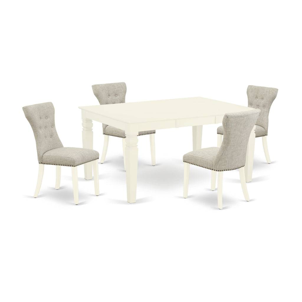 WEGA5-LYB-YO 5-Piece Rectangular Dining Ensemble in Linen White Table with Butterfly Leaf & Upholstered Parson Chairs