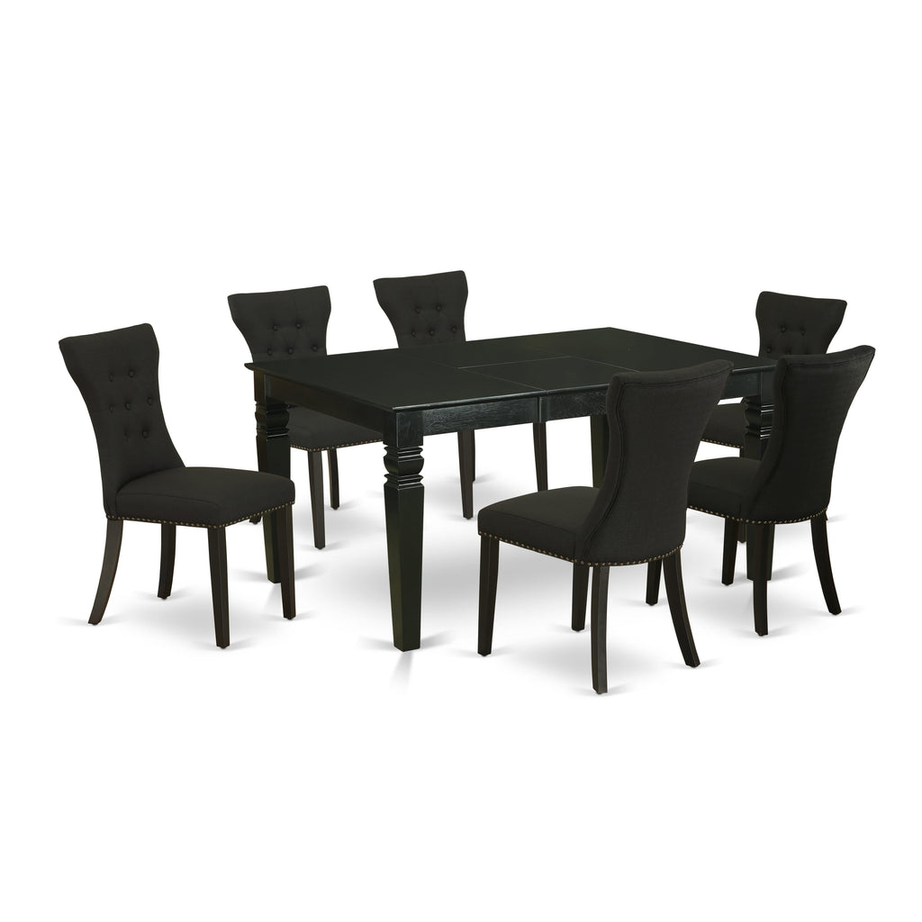 WEGA7-7ZJ-3A Dining Ensemble Rectangular Table & 6 Charcoal Fabric Parsons Chairs with Extendable Feature