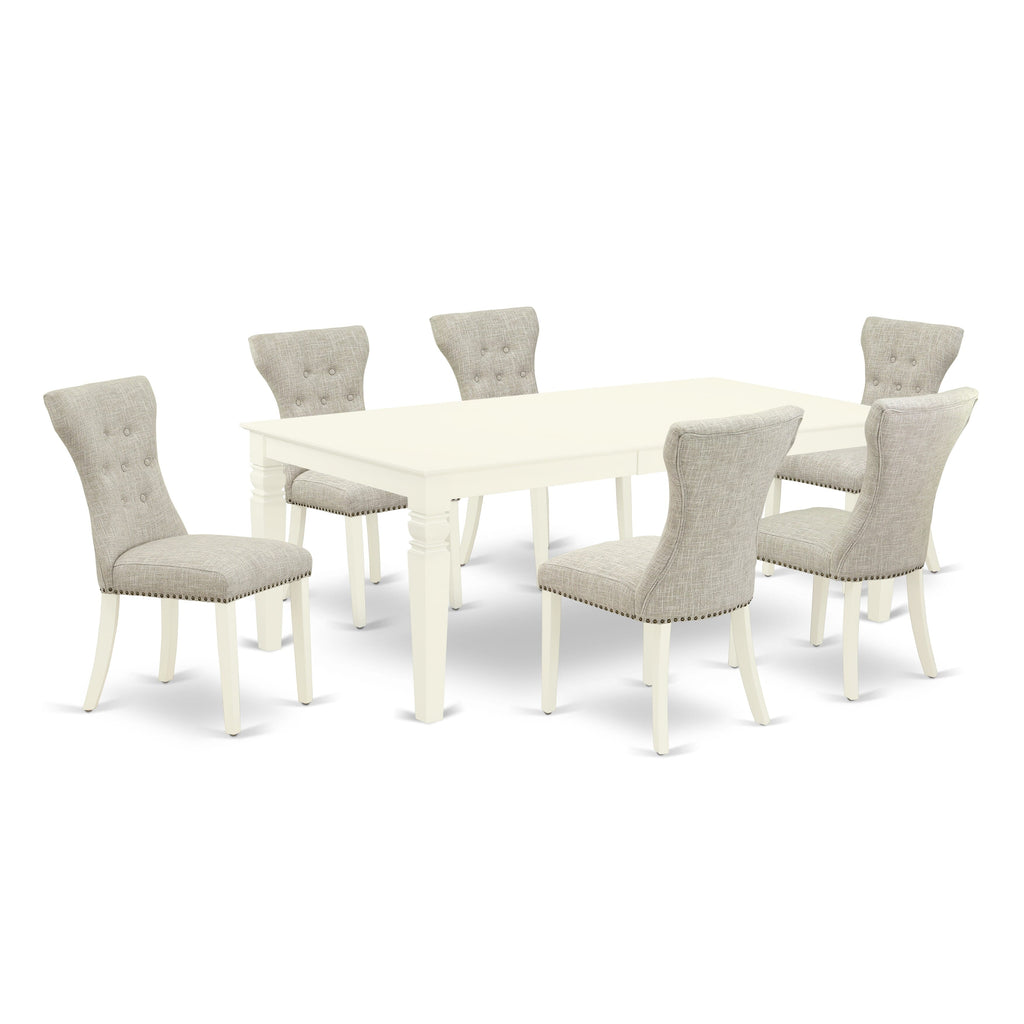 Elegant Dining Assembly WEGA7-OJ3-2Y, Rectangular Table & 6 Parson Chairs, Linen White Finish
