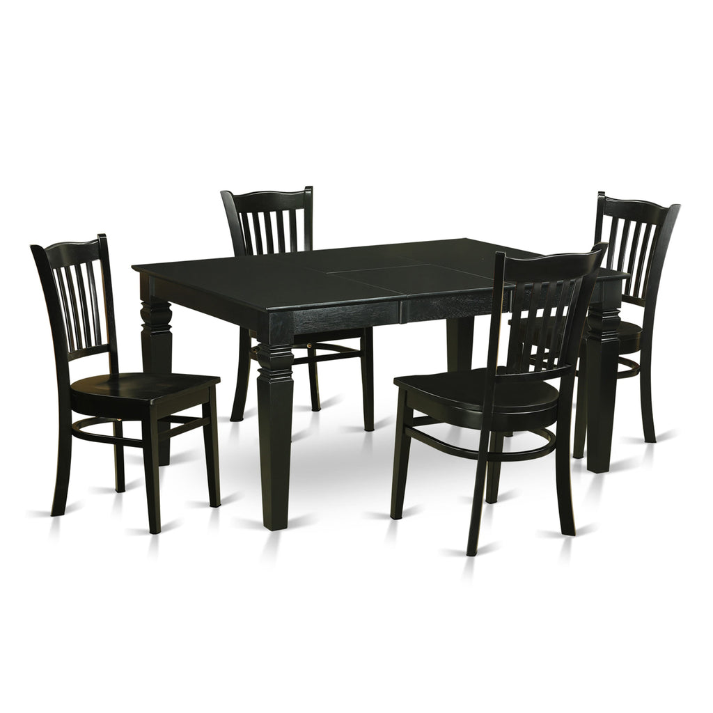WEGR5-GMN-S Sleek 5-Piece Rectangular Dining Set with Butterfly Leaf and 4 Chairs, 42x60 Main Table, Modern Grey Finish
