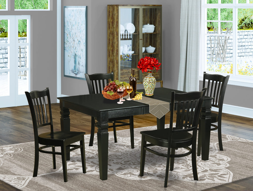 WEGR5-GMN-S Sleek 5-Piece Rectangular Dining Set with Butterfly Leaf and 4 Chairs, 42x60 Main Table, Modern Grey Finish