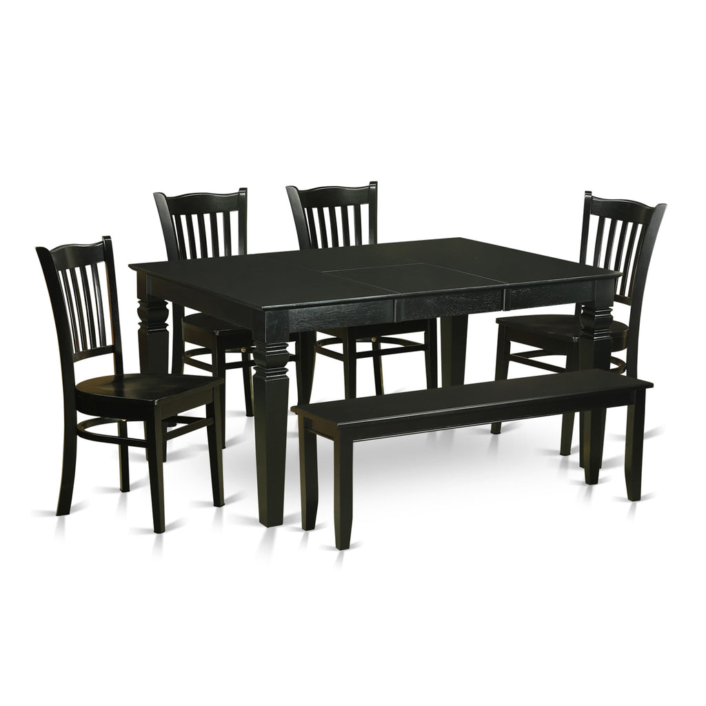 WEGR6Z-AUS-H 6-Piece Dining Set with Rectangle Table & Butterfly Leaf with Seating for 6 - 42x60 Inch, Black Finish