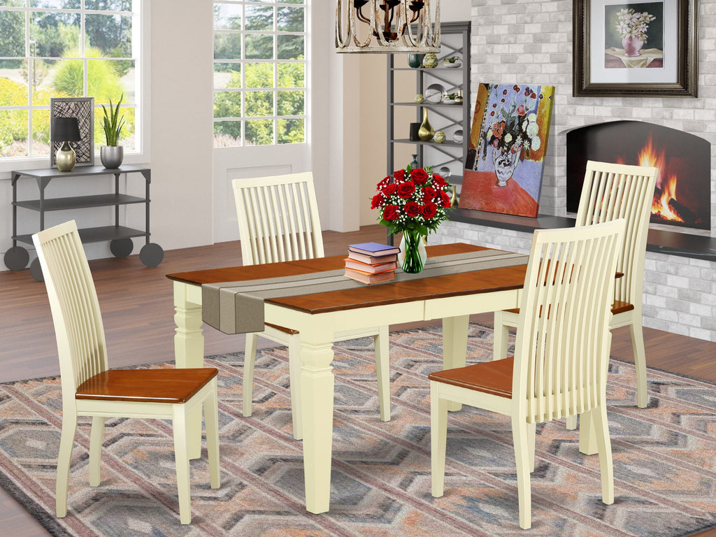 WEIP5-C8G-R 5-Piece Rectangular Table Set with Butterfly Leaf & 4 Kitchen Chairs, 42x60, Buttermilk-Cherry