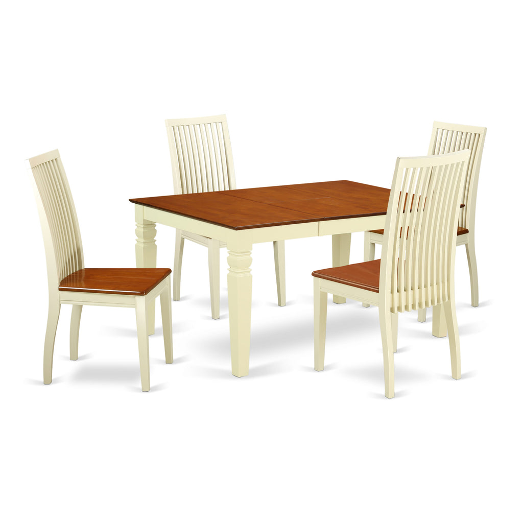 WEIP5-C8G-R 5-Piece Rectangular Table Set with Butterfly Leaf & 4 Kitchen Chairs, 42x60, Buttermilk-Cherry