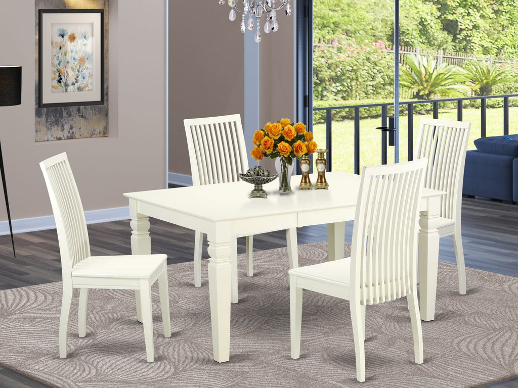 WEIP5-7PA-S 5 Pc Dining Ensemble Rectangular Table with Butterfly Extension & 4 Chairs, 42x60 in, Linen White