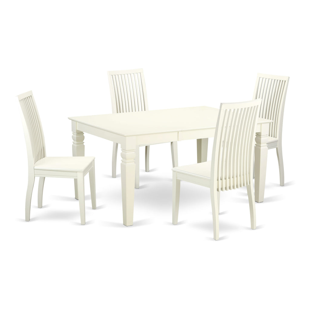 WEIP5-7PA-S 5 Pc Dining Ensemble Rectangular Table with Butterfly Extension & 4 Chairs, 42x60 in, Linen White