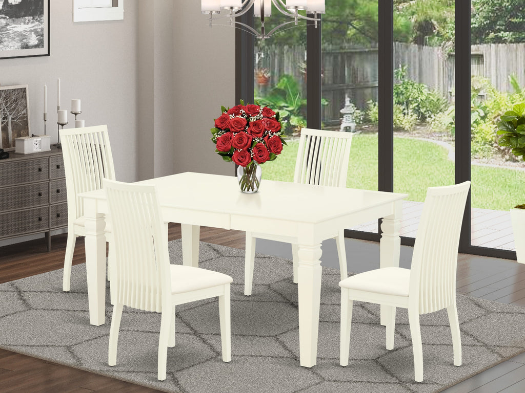 WEIP5-JW5-3 5-Piece Elegant Dining Ensemble with Extendable Table & 4 Comfy Chairs, Classic White Finish