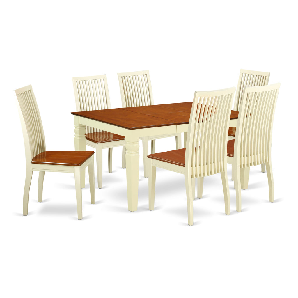 WEIP7-2NV-U 7-Piece Dining Collection with Expanding Table & Six Chairs, Buttermilk Cherry Finish, 42x60