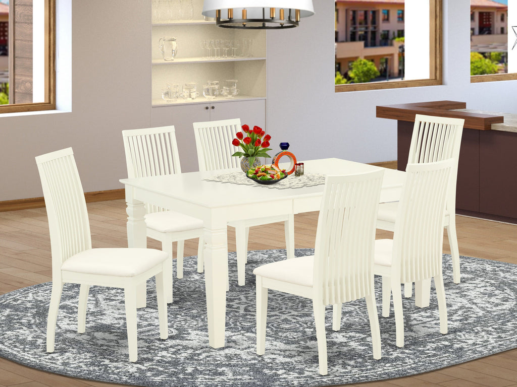 Dining Set WEIP7-F8T-H Elegantly Crafted 7pc Set with Rectangular Table & Chairs in Linen White