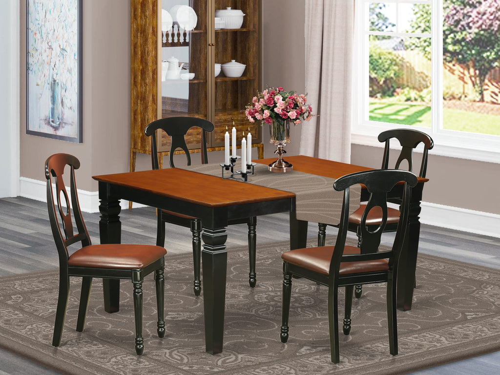 WEKE5-VKG-2U 5-Piece Dining Set with Expandable Leaf Table and Upholstered Seating, Classic Dual-Tone Black & Cherry