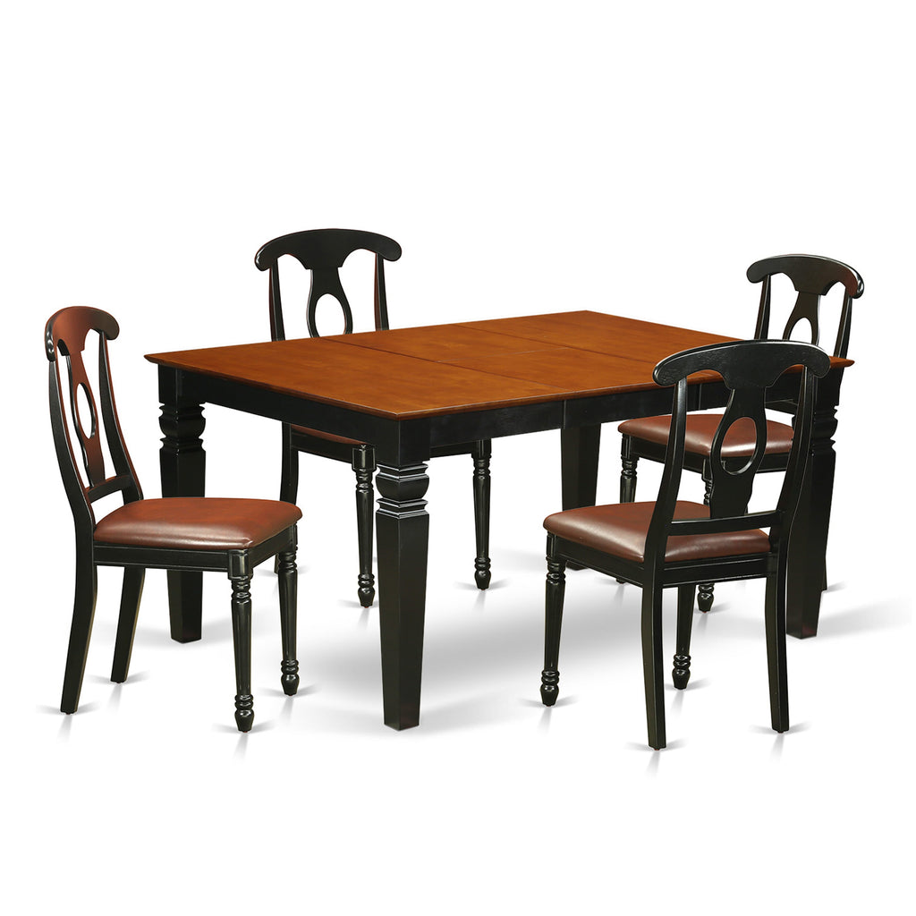 WEKE5-VKG-2U 5-Piece Dining Set with Expandable Leaf Table and Upholstered Seating, Classic Dual-Tone Black & Cherry