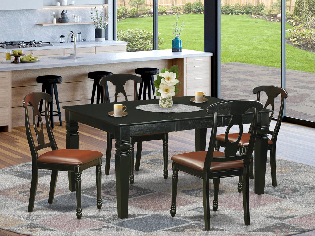 WEKE5-K7V-WA 5-Piece Dining Ensemble with Expandable Table & Faux Leather Chairs, Black