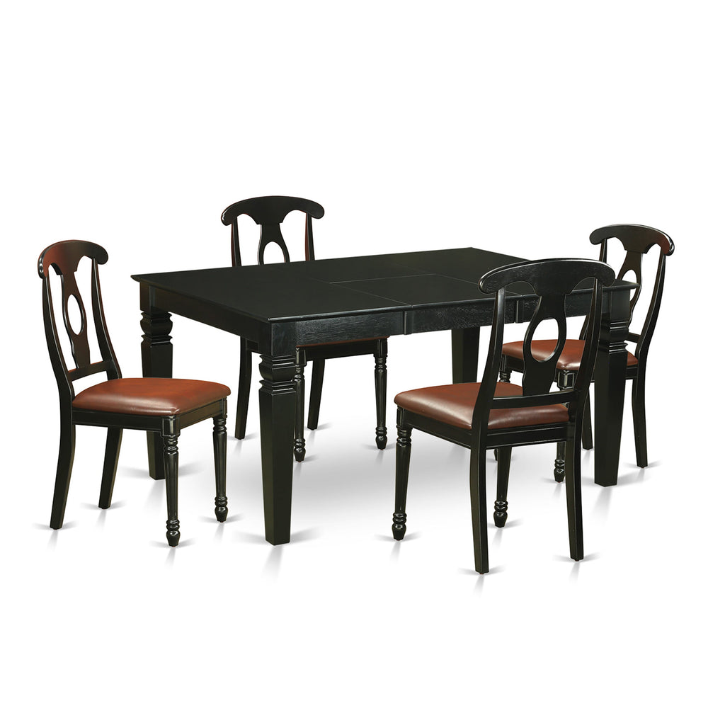 WEKE5-K7V-WA 5-Piece Dining Ensemble with Expandable Table & Faux Leather Chairs, Black