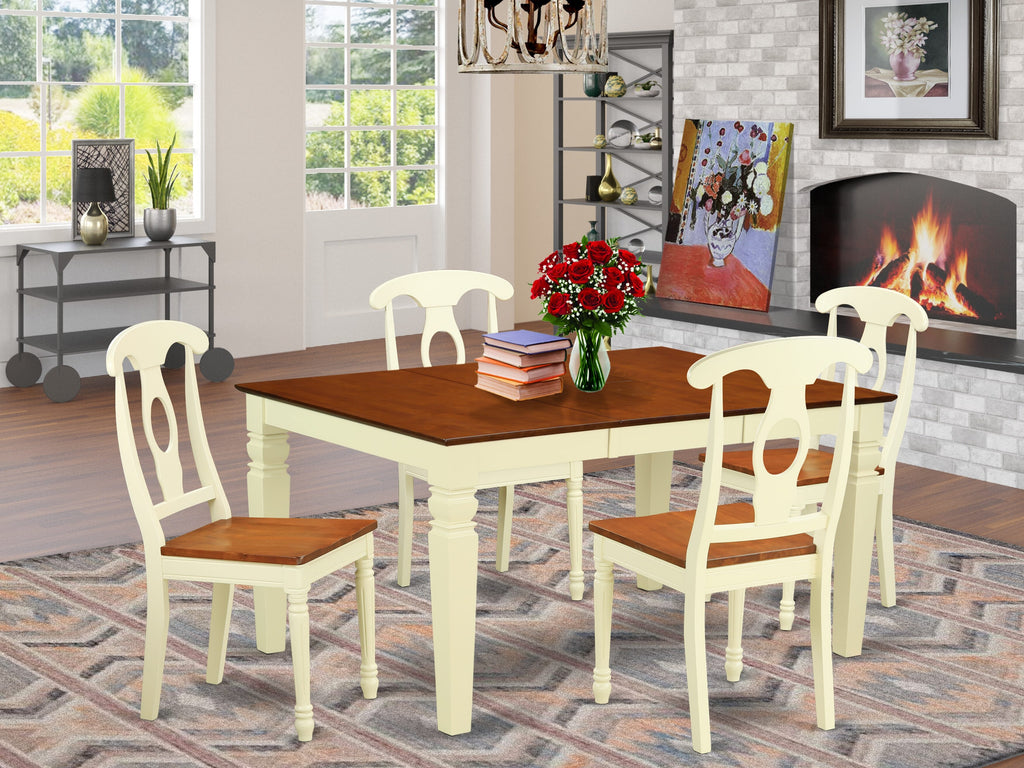WEKE5-TK6-A 5-Piece Set with Expanding Rectangle Table and 4 Chairs, Warm Two-Tone Finish