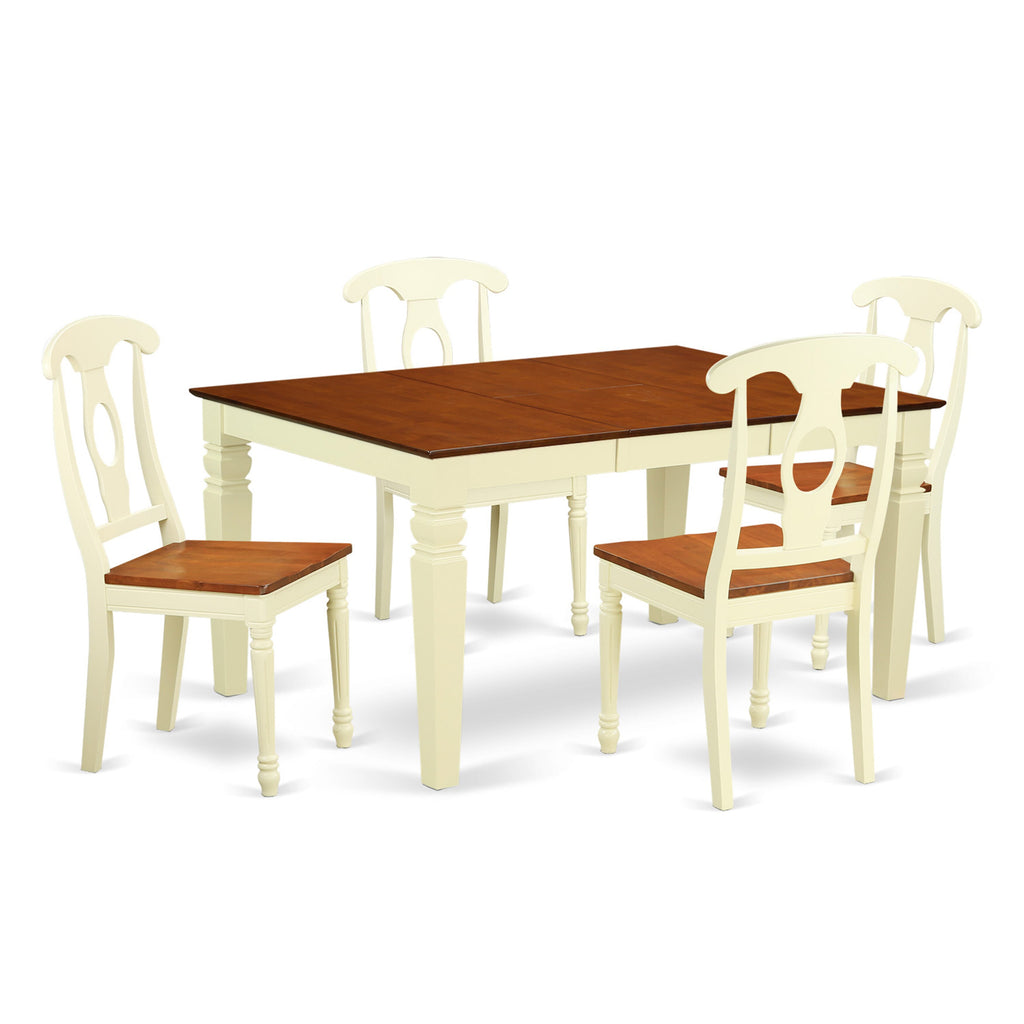 WEKE5-TK6-A 5-Piece Set with Expanding Rectangle Table and 4 Chairs, Warm Two-Tone Finish