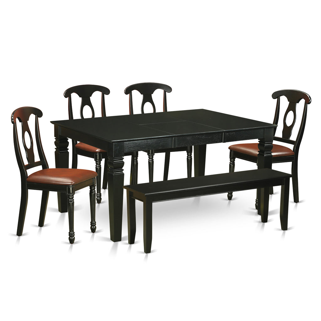 WEKE6D-OQA-R9 Elegant Dining Room Set with Butterfly Leaf Table, 4 Stylish Chairs & Bench, Black 42x60