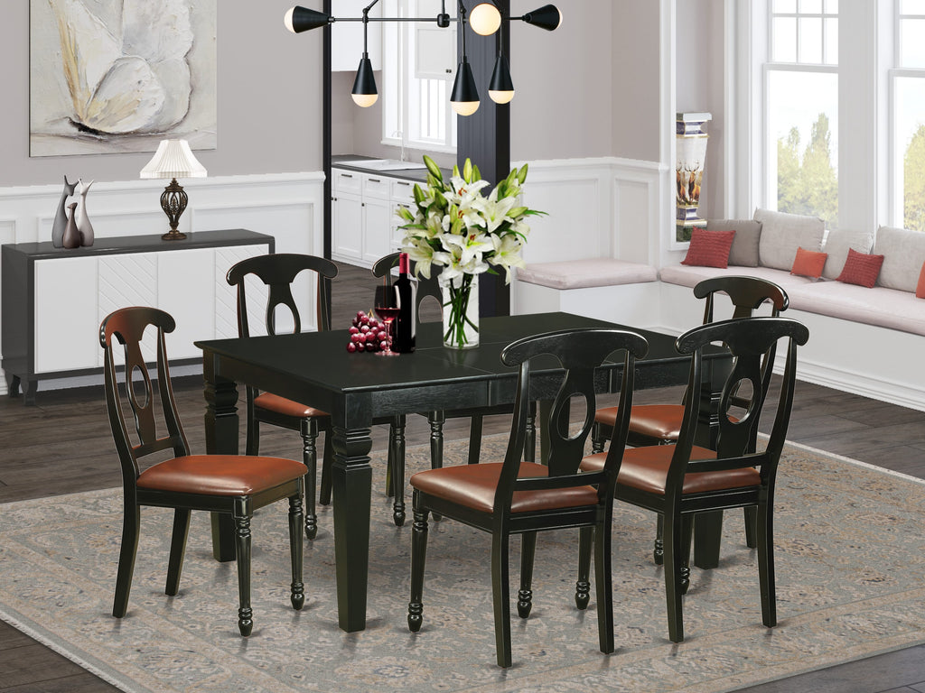 WEKE7-JRW-ZK 7-Piece Dining Ensemble with Expanding Table & Leatherette Chairs, 42x60 Inch in Onyx