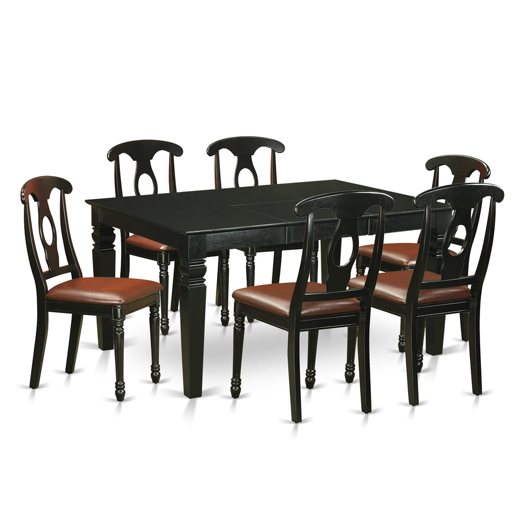 WEKE7-JRW-ZK 7-Piece Dining Ensemble with Expanding Table & Leatherette Chairs, 42x60 Inch in Onyx