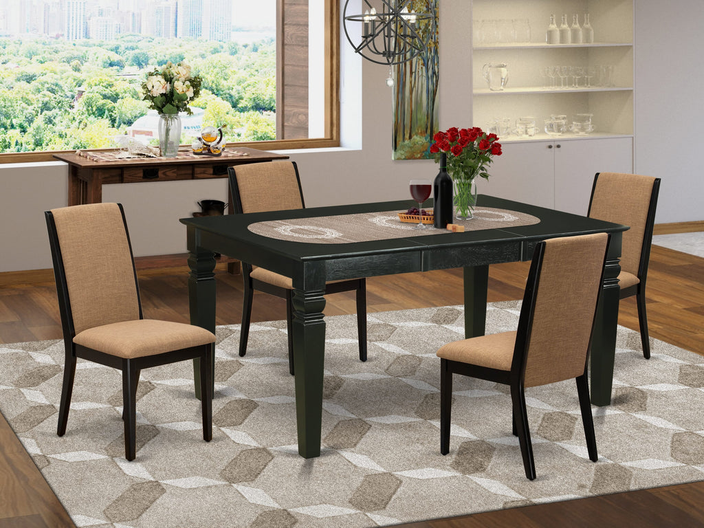 WELA5-IIG-19 5-Piece Set Expandable Rectangle Dining Table & 4 Linen Chairs, Light Sable, 42x60 Inch, Onyx
