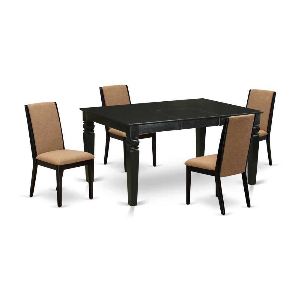 WELA5-IIG-19 5-Piece Set Expandable Rectangle Dining Table & 4 Linen Chairs, Light Sable, 42x60 Inch, Onyx