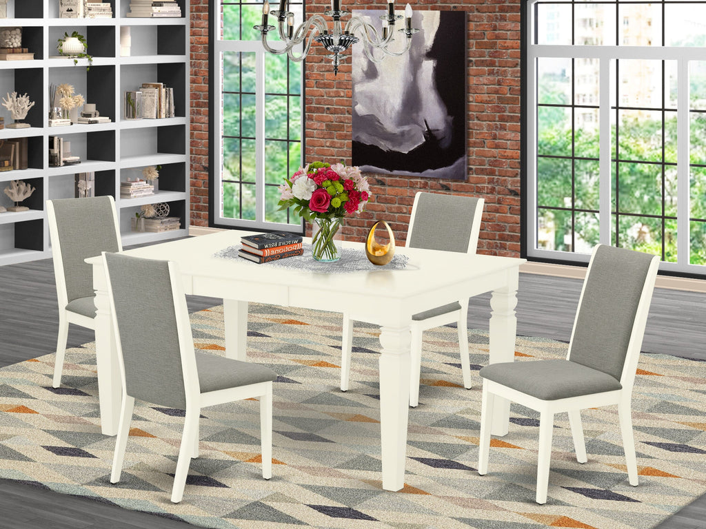 Stylish Dining Set with Butterfly Leaf - WELA5-6D4-X9, 5-Piece, Shitake Linen Upholstery & 42x60 Table