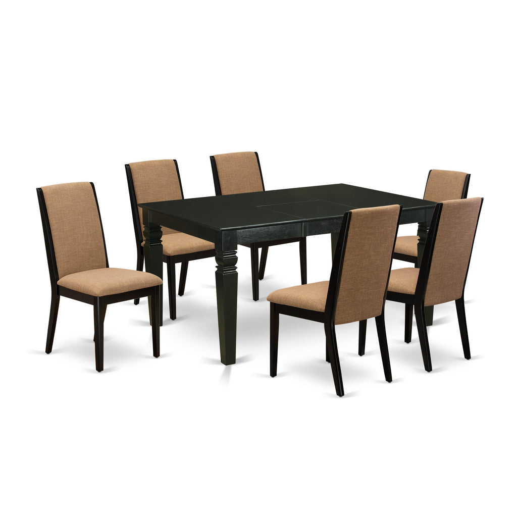 Elegant WELA7-5H1-7J Dining Ensemble 7-Piece Set with Beautiful Linen Chairs and Expanding Table, Black