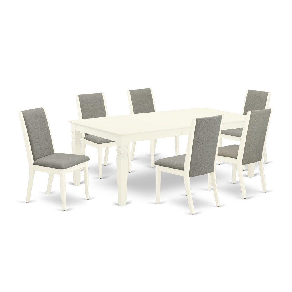 WELA7-RGH-DF 7 Piece Dining Ensemble with Rectangular Table, Butterfly Leaf, and 6 Upholstered Shitake Chairs, Linen White Finish