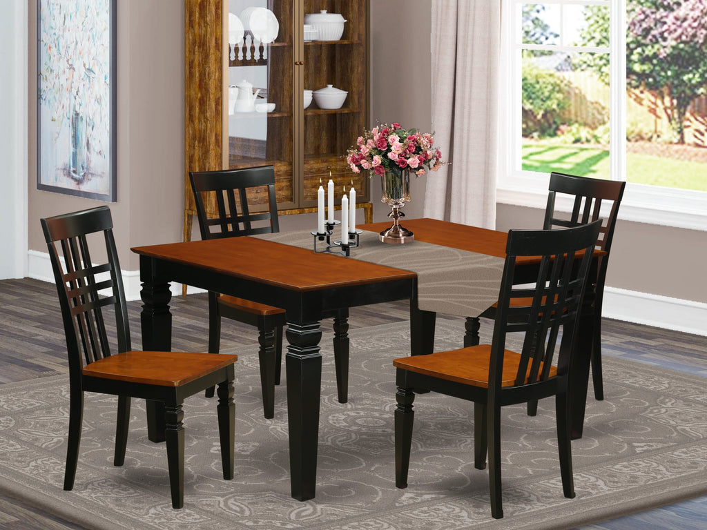 Trendy WELG5-TYA-T 5-Piece Rectangle Table Set with Butterfly Leaf and Four Chic Dining Chairs in Elegant Finish