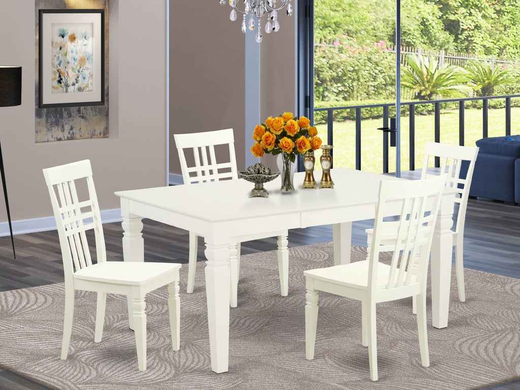 WELG5-L8O-9 Deluxe 5-Piece Dining Set with Expanding Table & Solid Chairs, 42x60, White