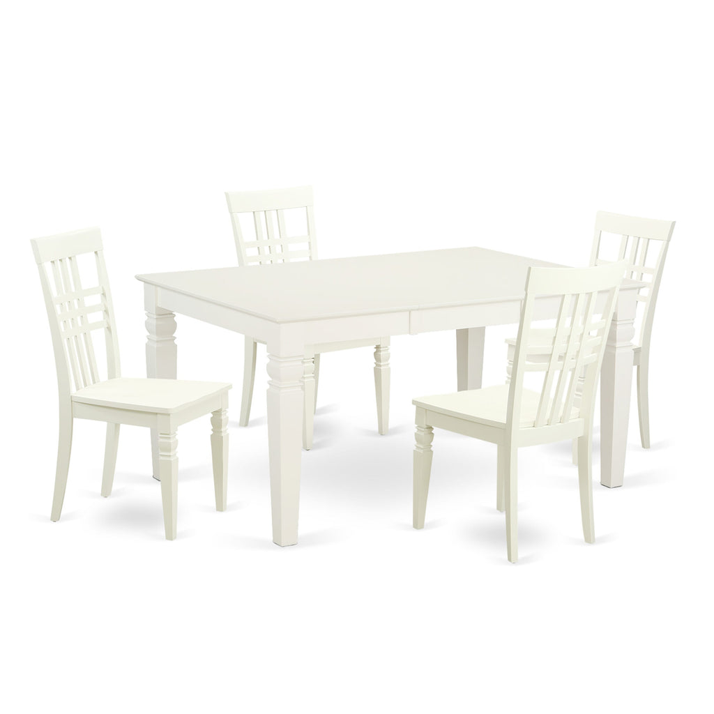 WELG5-L8O-9 Deluxe 5-Piece Dining Set with Expanding Table & Solid Chairs, 42x60, White