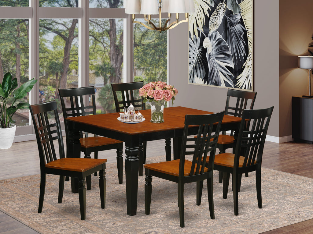 WELG7-1TS-Q 7 Piece Dining Set with Rectangular Butterfly Leaf Table and 6 Chic Chairs, Black & Cherry, 42x60 In