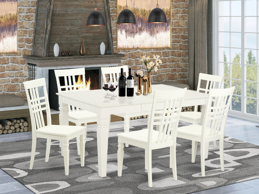 WELG7-MEX-H 7-Piece Dining Ensemble with Butterfly Leaf Extension and 6 Stylish Chairs, 42x60 Inch, Linen White Elegance