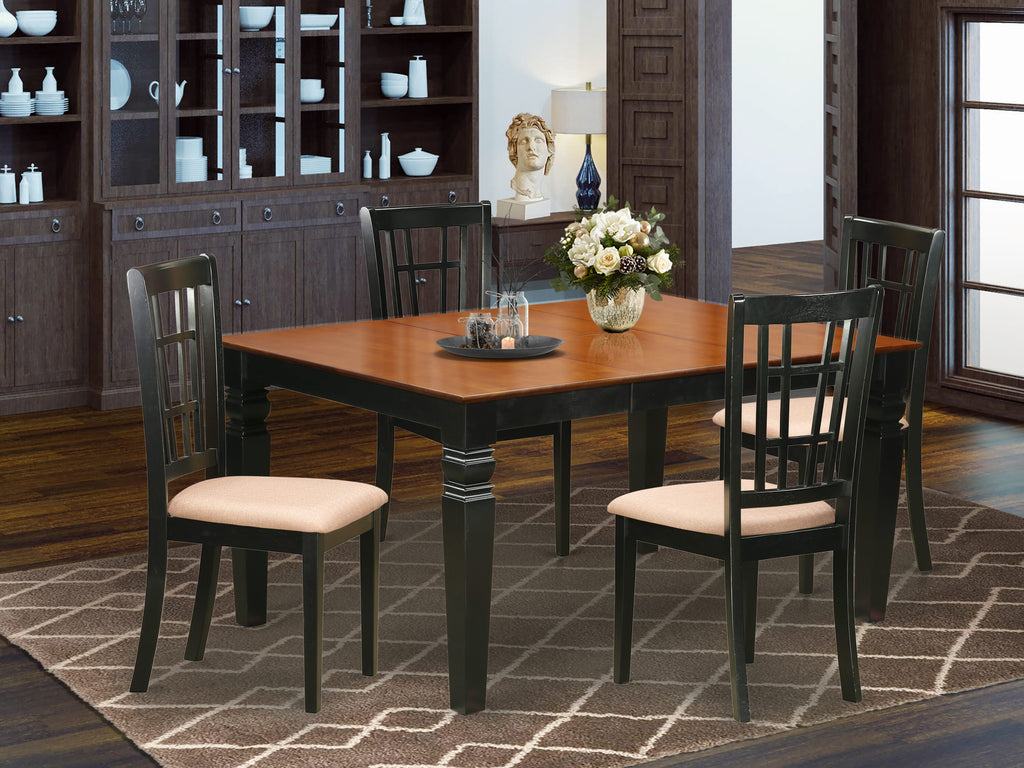 WENI5-ONZ-X 5-Pc Dining Ensemble Rectangular Table & 4 Upholstered Chairs, 42x60 Inch, Cherry & Black