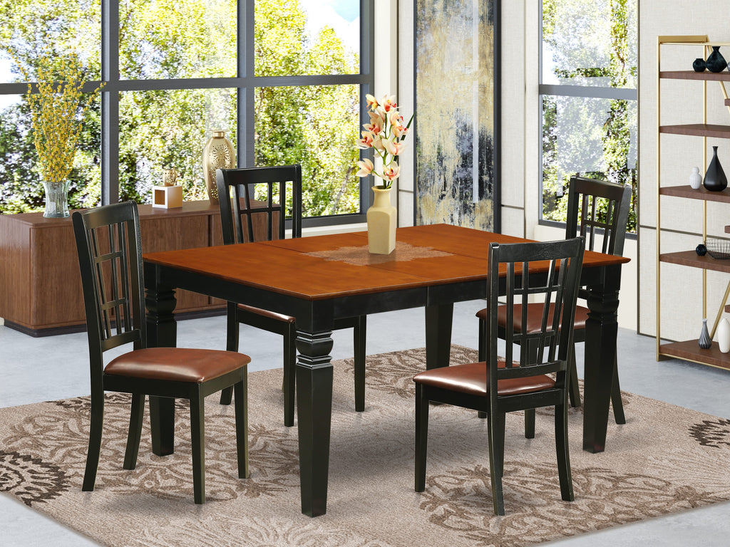 WENI5-JFX-8L Luxurious Dining Ensemble - Elegant Table Set with Leaf Expansion & Leather-Chair Quartet