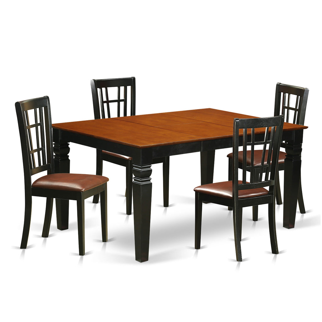 WENI5-JFX-8L Luxurious Dining Ensemble - Elegant Table Set with Leaf Expansion & Leather-Chair Quartet
