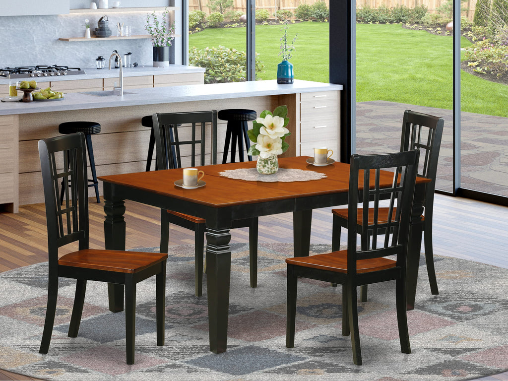 5-Piece Dining Set WENI5-54T-J Rectangular Butterflied Table & 4 Chairs, Black Cherry Finish