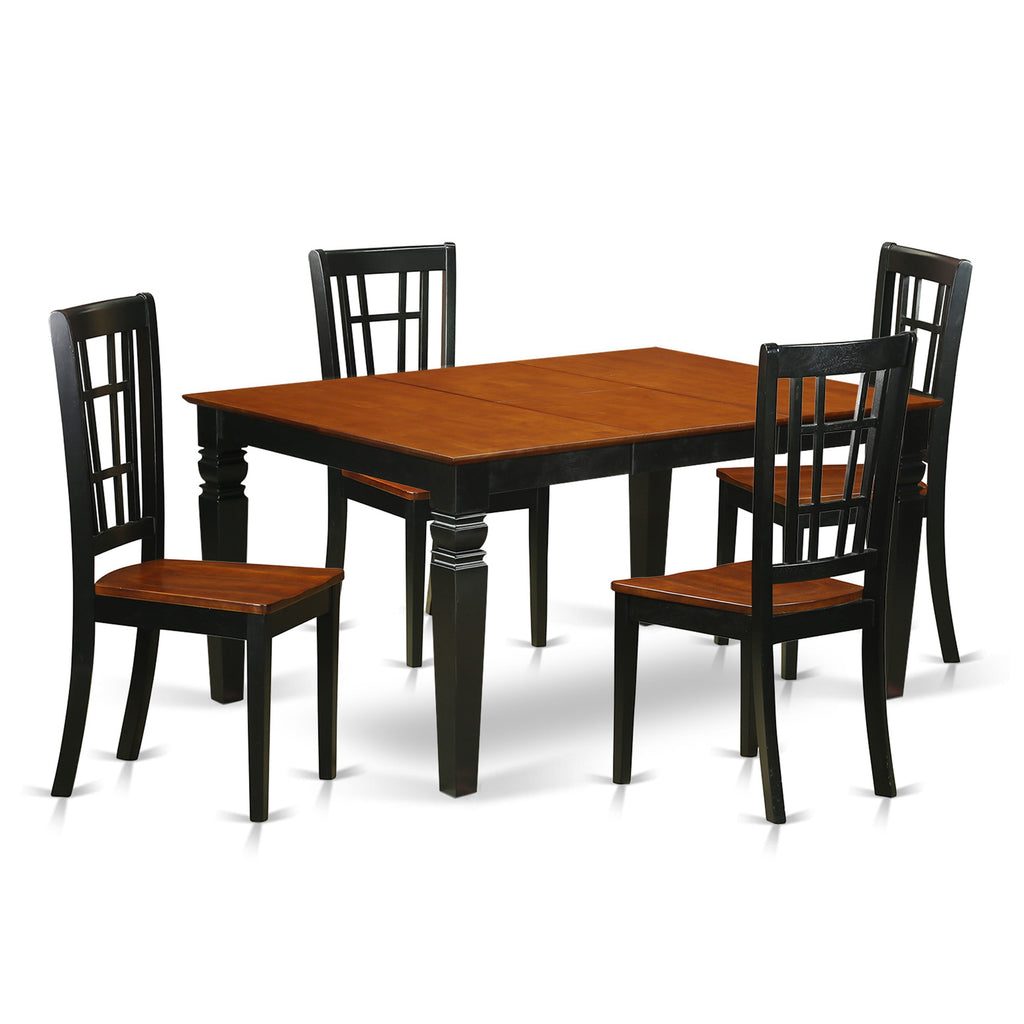5-Piece Dining Set WENI5-54T-J Rectangular Butterflied Table & 4 Chairs, Black Cherry Finish