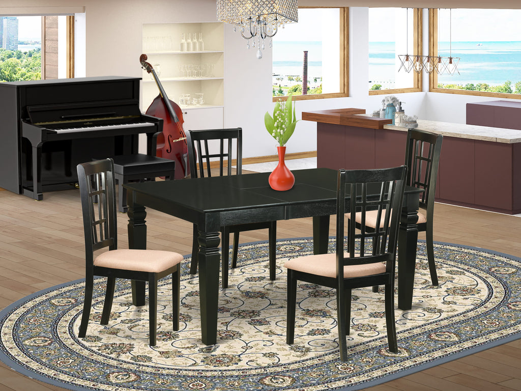 WENI5-40N-T 5-Piece Dining Kit Versatile Table with Extendable Leaf & Linen-Fabric Chairs Set, 42x60, Dark Shade